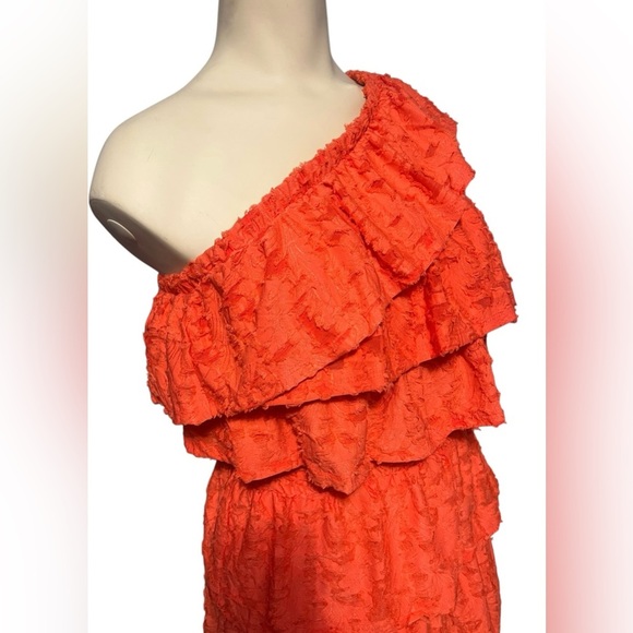 LC Lauren Conrad One-Shoulder Ruffle Dress in Vibrant Orange - Picture 5 of 11